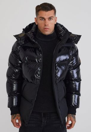 Siksilk Chaqueta Acolchada de Media Brillo Negra para Hombre XXL