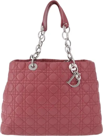 Dior Soft Chain Tote Cannage Quilt Lambskin Pink Leather Handbag (Pre-Owned)