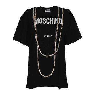 Moschino T-Shirts, female, Black, Size: XS Printed Jersey T-Shirt