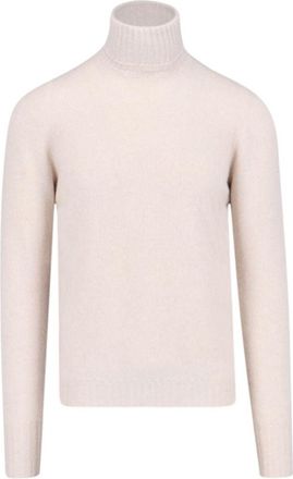 Drumohr Turtleneck Sweater In Cream Cashmere Ribbed Trim