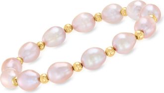 Ross-Simons 8-9mm Pink Cultured Pearl and 14kt Yellow Gold Bead Bracelet