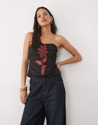 Asos top a fascia con dettaglio floreale applicato-Multicolore