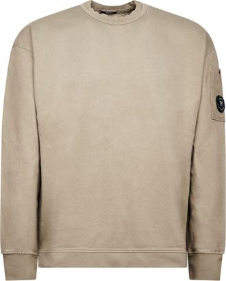 C.P. Company Boxy Crewneck Sweatshirt with Diagonal Fleece Texture and Patch Pocket
