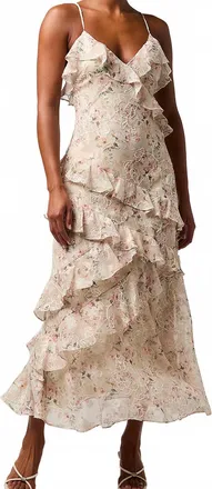 Lulus Bryson Ruffled Embroidered Sequin Dress In Ivory/pink