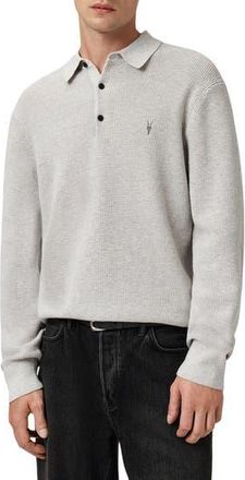 AllSaints Waffle Knit Polo in Moon Grey at Nordstrom Rack, Size Xx-Large