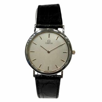 Omega Vintage, unisex, Wit, ONE Size, Leer, Pre-owned Vintage Polshorloge