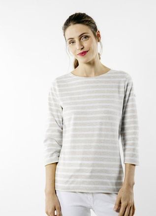 Saint James GALATHEE II - &frac34; Sleeve Breton Striped Top in Oatmeal/white at Nordstrom, Size 18