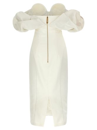 Elisabetta Franchi Off-the-Shoulder Satin Dress - Cream