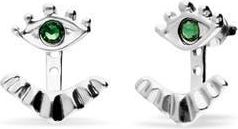 UNOde50 Silver-plated earrings with detachable eyelashes and green crystal at Nordstrom