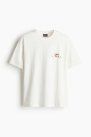 H&M Bedrucktes T-Shirt in Loose Fit - Weiss/Muscheln