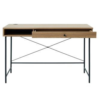DRAWER Mesa con 1 caj&oacute;n y 1 nicho de madera y metal L120cm - Madera clara