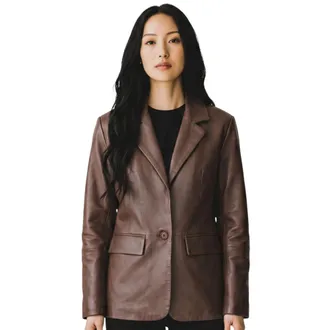 Infinity Leather Dames Conker Brown Italiaanse leren blazerjas - Chongqing