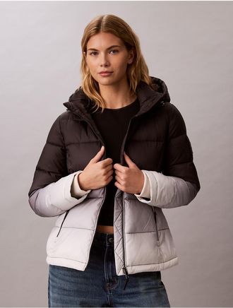 Calvin Klein Womens Ombre Slim Stretch Puffer Jacket - Brown - XS