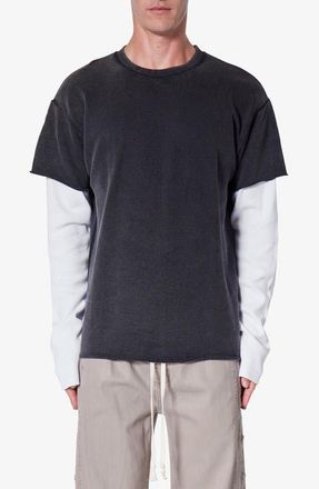 mnml Cotton French Terry Layered Long Sleeve T-Shirt in Washed Black at Nordstrom, Size X-Large