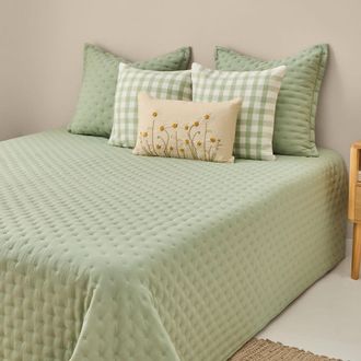 Textura Colcha lisa acolchada puntos color verde. Cama 80-90cm