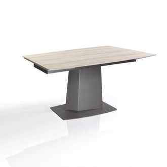Oresteluchetta Mesa extensible cer&aacute;mica/metal travertino-platino 77x89x140-200