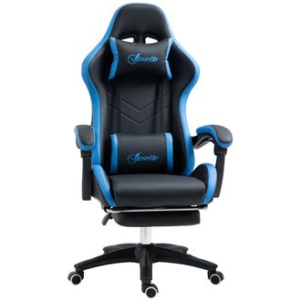 OEM Silla Gaming Silla Gamer De Cuero Pu Reclinable 135&deg; Reposacabezas Y Reposapi&eacute;s 65x65x121-129 Cm Negro Y Azul