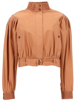 Chlo&eacute; Beige Solid Mandarin Collar Jacket