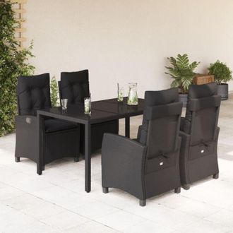 vidaXL Set De Muebles Jard&iacute;n 5 Pzas Con Cojines Rat&aacute;n Sint&eacute;tico Negro Vidaxl