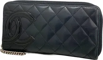 Chanel Black Leather Patent Leather Long Wallet (Bi-Fold) (Pre-Owned)