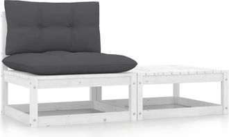 vidaXL Set De Muebles De Jard&iacute;n 2 Pzas Con Cojines Madera Pino Blanco Vidaxl