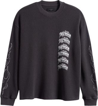 AllSaints Incendo Graphic Organic Cotton Long Sleeve T-Shirt in Washed Black at Nordstrom, Size Xx-Large