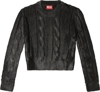 Diesel Cable Knit Cropped Sweater - Dames - Ronde hals truien - Zwart - S - Truien & Vesten