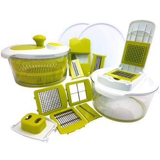 MegaChef 10-in-1 Multi-Use Salad Spinning Slicer, Dicer and Chopper with Interchangeable Blades and Storage Lids in Green at Nordstrom