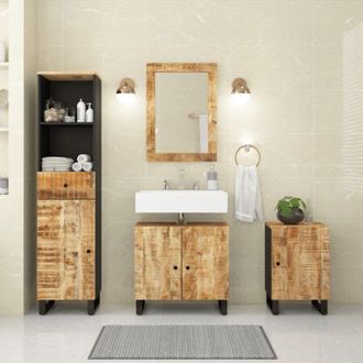 vidaXL vidaXL Set Mobili da Bagno 4 pz in Legno Massello di Mango
