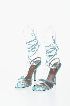 PARIS TEXAS Lace-Up Sandals LINDA Metallic Python-Effect Leather Heel 12 cm Paris Texas
