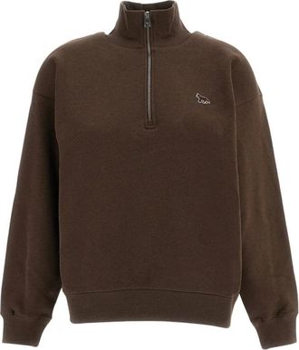 Maison Kitsun&eacute; Baby Fox Half-Zip Sweatshirt - Dames - Sweatshirts - Bruin - S - Katoen - Hoodies & sweatvesten