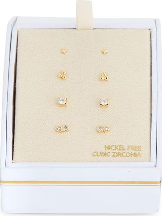 Nordstrom Rack Set of 4 Cubic Zirconia Stud Earrings in Clear- Gold at Nordstrom Rack