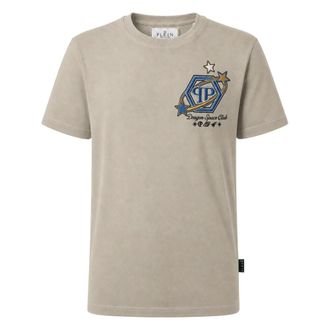 Philipp Plein Tops, Heren, Beige, XL, Katoen, Round Neck T-Shirt Plein Space