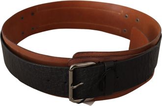 Costume National Womens Black Brown Leather Silver Buckle Accessory
