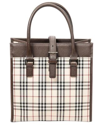 Burberry Beige & Brown Nova Check Canvas Flat Tote (Authentic Pre-Loved)