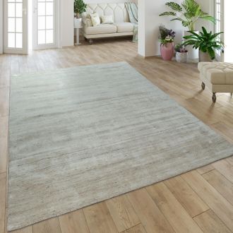 Paco Home Paco Home Alfombra Elegante Hecha A Mano De Alta Calidad De Algod&oacute;n Y Ray&oacute;n Viscosa Jaspeada En Beige Liso 120x170 Cm
