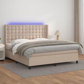 vidaXL Vidaxl - Cama Box Spring Colch&oacute;n Led Cuero Sint&eacute;tico Capuchino 160x200cm