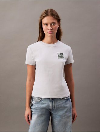 Calvin Klein Jeans Calvin Klein Womens Floral Monogram Logo Graphic Slim T-Shirt - Grey - XS