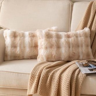 OEM Funda De Almohada Acolchada De Una Sola Pieza, De Suave Pelo Sint&eacute;tico Ondulado, De 30 X 50 Cm, Color Blanco/beige, Textura De Lana Suave Compatible C