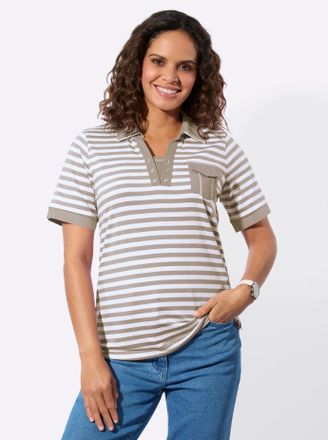 Casual Looks Poloshirt CASUAL LOOKS Poloshirt, Damen, Gr. 36, sesam, wei&szlig;, geringelt, 100% Baumwolle, gemustert, gestreift, Shirts Poloshirt
