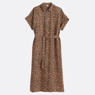 La Redoute Collections Wijde jurk met dierenprint, lang, korte mouwen