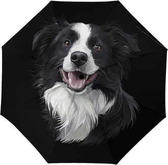 Generic Border Collie Dog Printed Travel Umbrella Unisex Compact Windproof Windproof Folding Umbrellas for Rain Sun