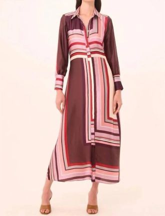 Misa Herminia Midi Dress In Chocolate Geo Stripe