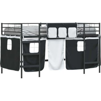 vidaXL KidsLoft Bed Frame with Curtains Black 90 x 201 cm vidaXL