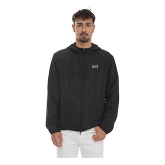 Emporio Armani Windjack met capuchon en rits - Heren - Zomerjassen - Zwart - 3XL - Polyester - Jassen