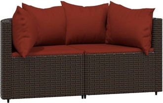 vidaXL Sof&aacute;s Esquina Jard&iacute;n Con Cojines 2 Uds Rat&aacute;n Sint&eacute;tico Marr&oacute;n Vidaxl
