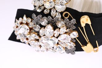 Dolce & Gabbana Womens Black Crystal White Hair Parrucchiera Headband Diadem Acrylic Accessory