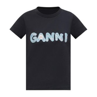 Ganni T-Shirts, female, Black, Size: 2XS T-shirt With Embroidered Logo