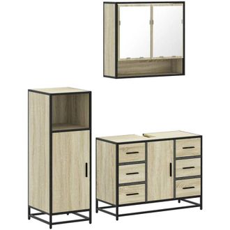 vidaXL Vidaxl - Set De Muebles De Ba&ntilde;o 3 Pzas Madera Contrachapada Roble Sonoma