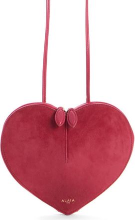 Alaia Le Coeur Suede Crossbody Bag in Framboise at Nordstrom